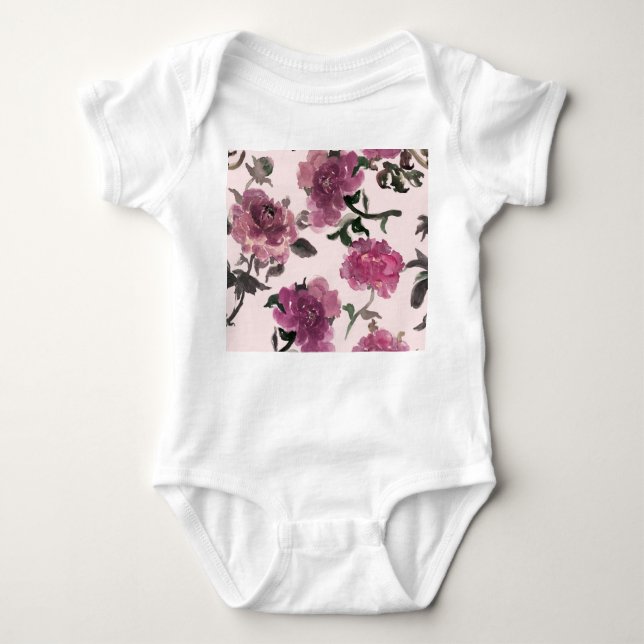 Sömlösa vattenfärger Blommor Illustration Mönster T Shirt (Framsida)