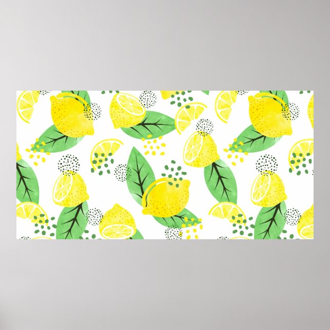 Sömlösa vattenfärger citron mönster med frukter oc poster (Framsidan)