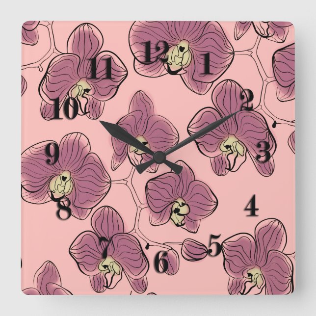 Sömlösa vattenfärgsorchider Phalaenopsis Blb Fyrkantig Klocka (Framsida)