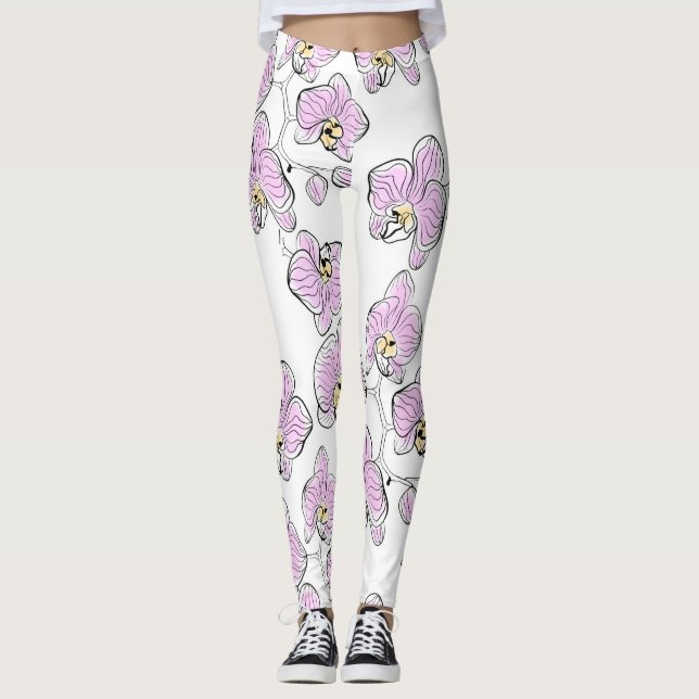 Sömlösa vattenfärgsorkidor phalaenopsis blomma leggings (Framsida)