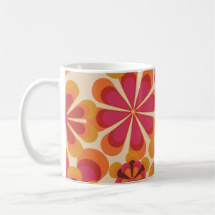Sömlöst 70-sekunders blommönster med vintage dai kaffemugg