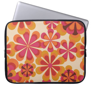 Sömlöst 70-sekunders blommönster med vintage dai laptop fodral