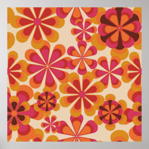 Sömlöst 70-sekunders blommönster med vintage dai poster