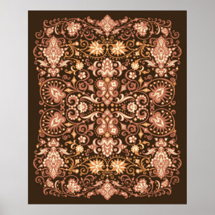 Sömlöst arabiskt Blommönster. Art Deco Stil Poster
