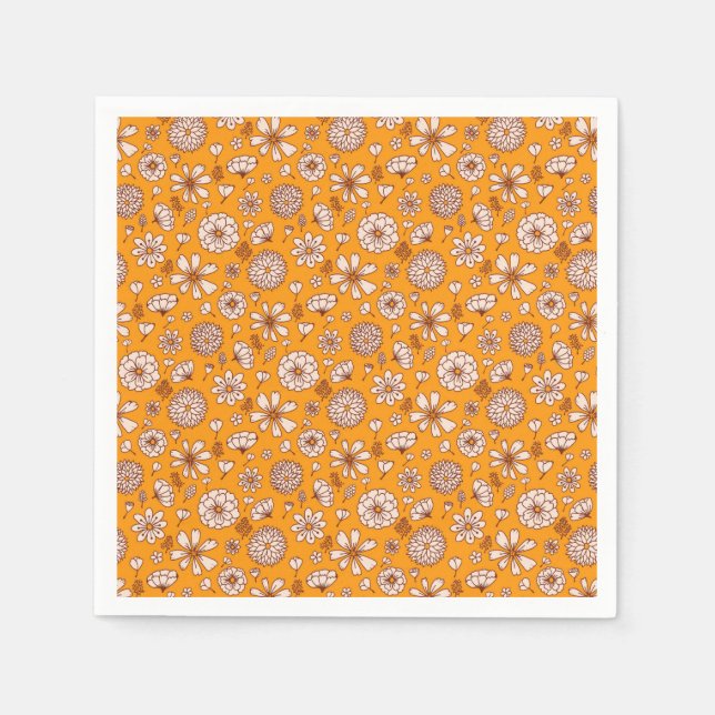 Sömlöst blommigt mönster orange pappersservett (Framsidan)