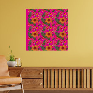 Sömlöst blommigt mönster Röda blommor Söt botanik Poster