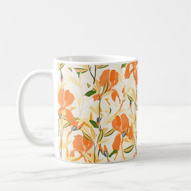 Sömlöst blommönster. Arrangemang orange iris f Kaffemugg (Vänster)