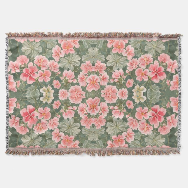 Sömlöst Blommönster Geranium Flowers Filt (Framsidan)