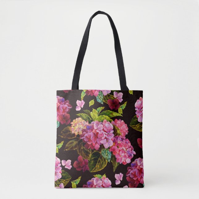 Sömlöst blommönster. Hydrangea på en mörk  Tygkasse (Framsida)