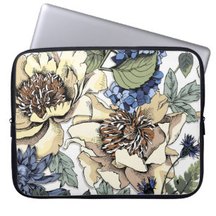 Sömlöst blommönster. Hydrangea, Peony, wildf Laptop Fodral