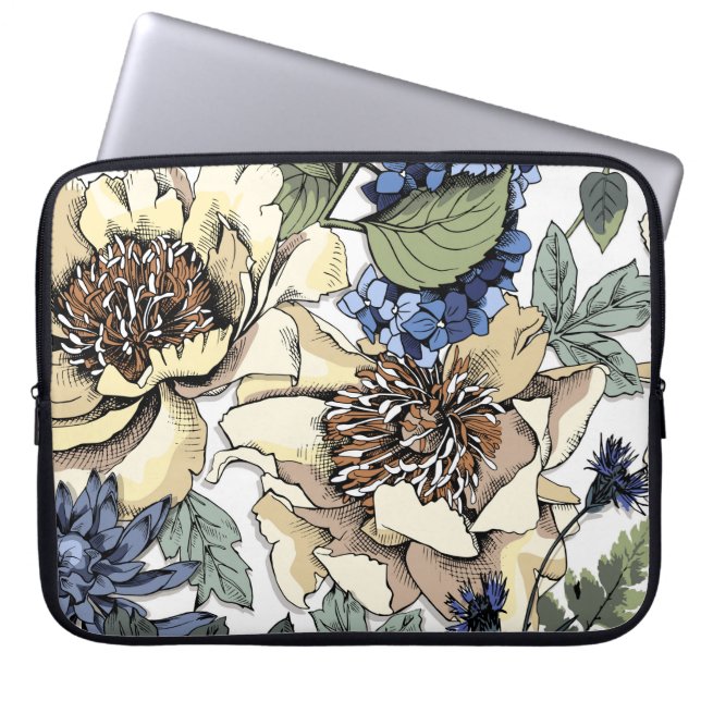 Sömlöst blommönster. Hydrangea, Peony, wildf Laptop Fodral (Framsidan)