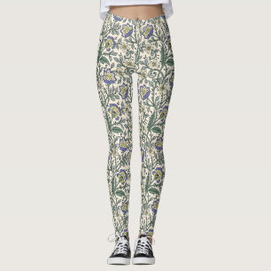 Sömlöst blommönster i blått, gult och vitt leggings