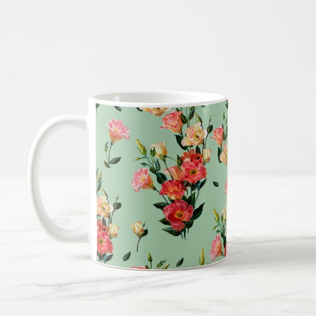 Sömlöst blommönster i segrare stil. Bouque Kaffemugg (Vänster)