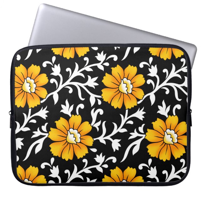 Sömlöst Blommönster med Black Background,b Laptop Fodral (Framsidan)
