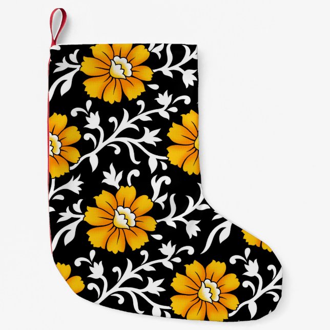 Sömlöst Blommönster med Black Background,b Liten Julstrumpa (Framsidan)
