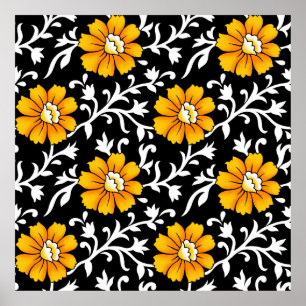 Sömlöst Blommönster med Black Background,b Poster
