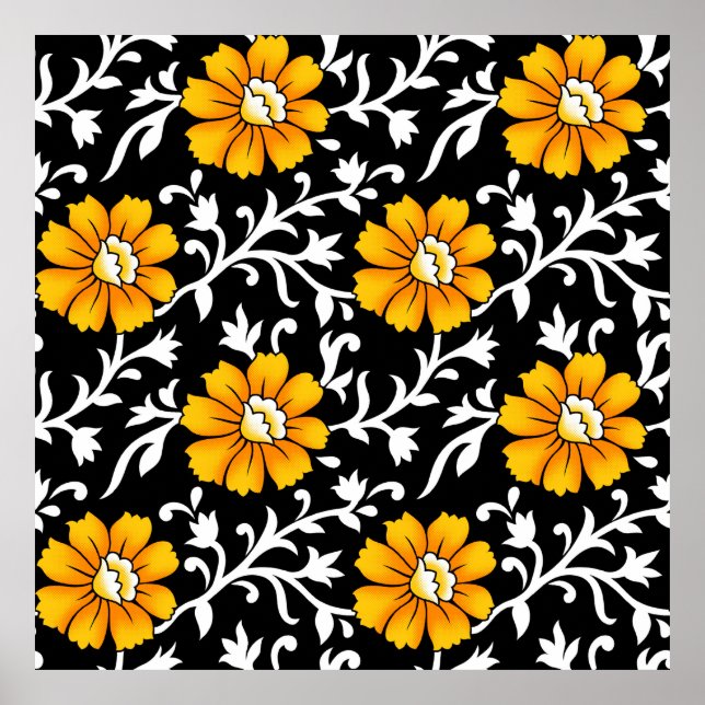 Sömlöst Blommönster med Black Background,b Poster (Framsidan)