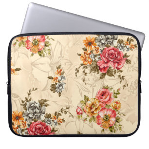 Sömlöst blommönster med blommor och grädde laptop fodral