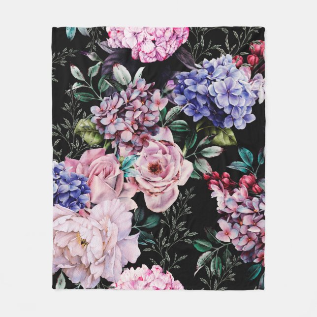 Sömlöst blommönster med blommor på mörkens baksida fleecefilt (Framsidan)