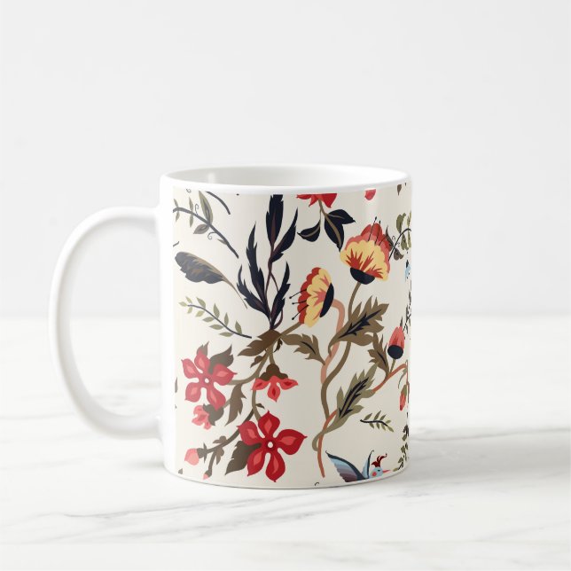 Sömlöst blommönster med fåglar kaffemugg (Vänster)