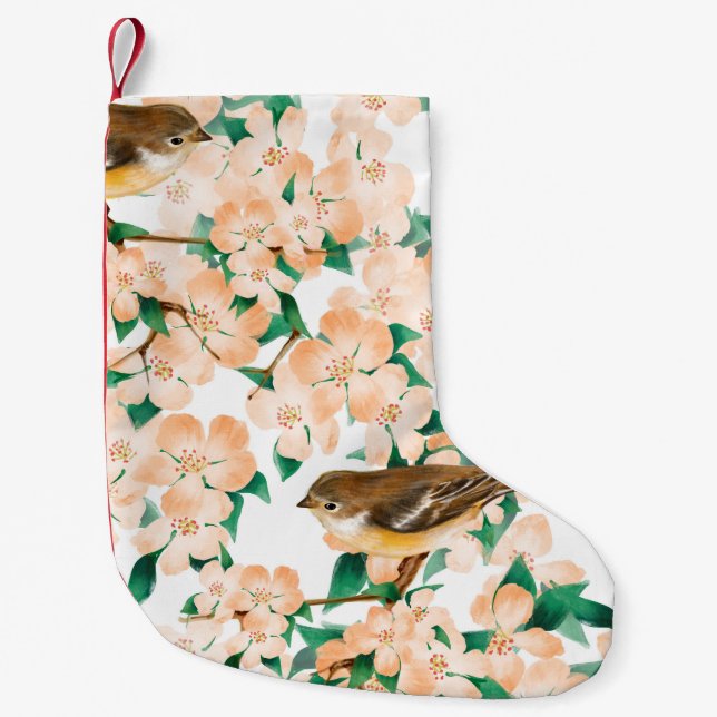 Sömlöst blommönster med fåglar liten julstrumpa (Framsidan)