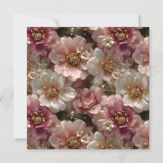 Sömlöst Blommönster med Guld Pearls Kort (Framsida)