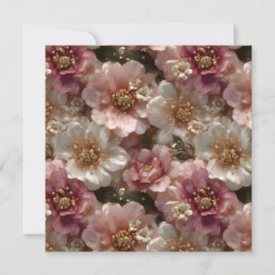 Sömlöst Blommönster med Guld Pearls Kort