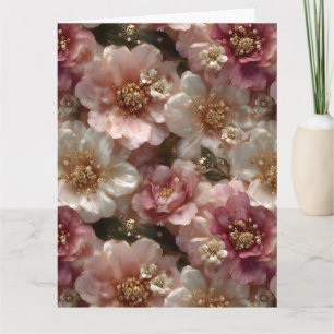 Sömlöst Blommönster med Guld Pearls Kort