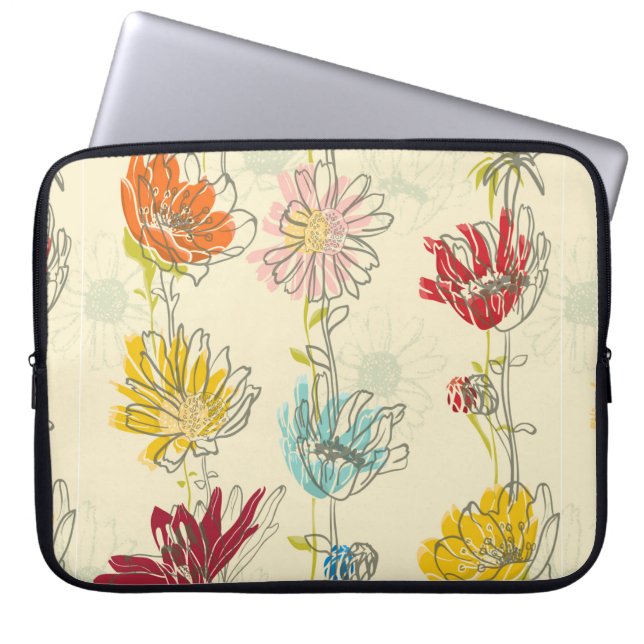 Sömlöst Blommönster med handdragna blommor Laptop Fodral (Framsidan)