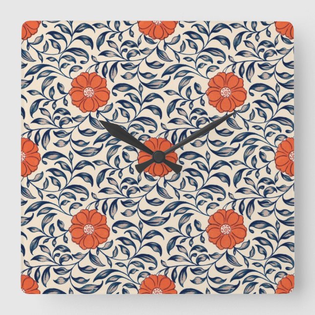 Sömlöst blommönster med livfulla orange blommor fyrkantig klocka (Framsida)