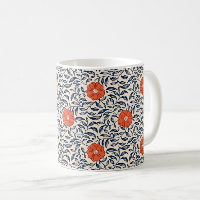 Sömlöst blommönster med livfulla orange blommor kaffemugg (Framsida höger)