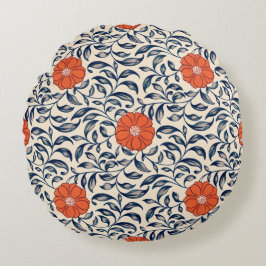 Sömlöst blommönster med livfulla orange blommor rund kudde