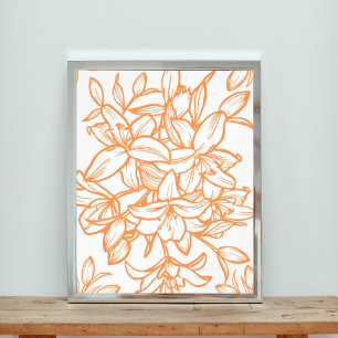 Sömlöst Blommönster med Orange Flowers Fototryck