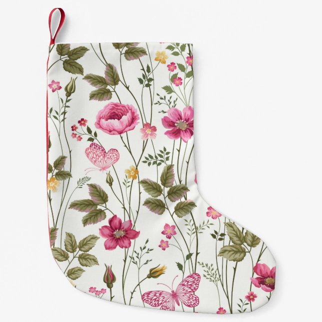 sömlöst blommönster med ro och fjäril liten julstrumpa (Framsidan)
