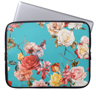 Sömlöst blommönster med ro, vattenfärg. fl. laptop fodral