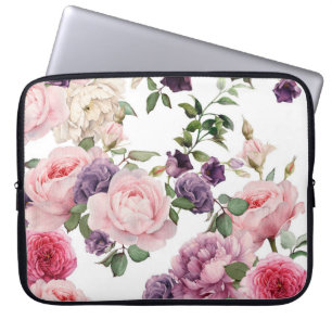 Sömlöst blommönster med ro, vattenfärg p. laptop fodral