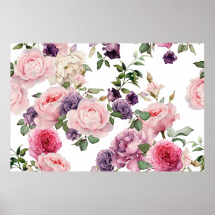 Sömlöst blommönster med ro, vattenfärg p. poster
