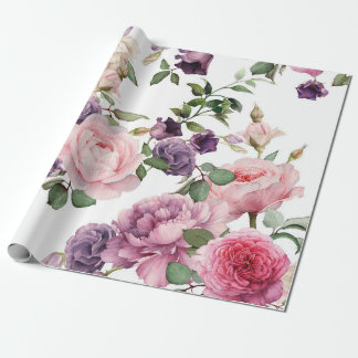 Sömlöst blommönster med ro, vattenfärg p. presentpapper