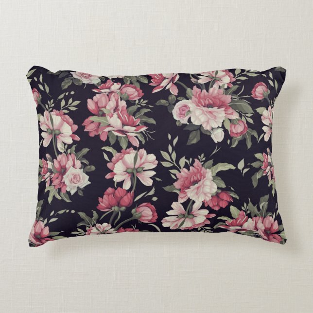 Sömlöst blommönster med ro, vattenfärg. VI Prydnadskudde (Framsidan)