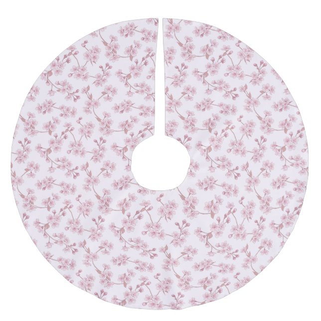 Sömlöst blommönster med rosa körsbärsblommor julgransmatta borstad polyester (Framsidan)