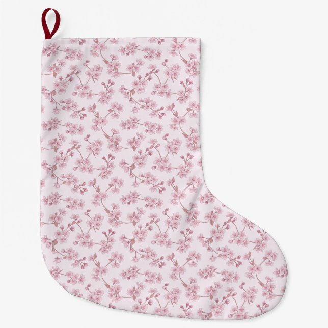 Sömlöst blommönster med rosa körsbärsblommor stor julstrumpa (Framsidan)
