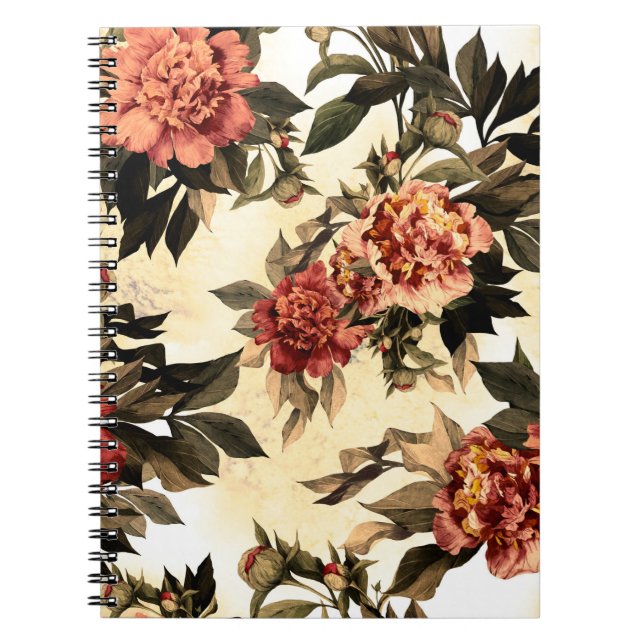 Sömlöst blommönster med rött och orange ro  anteckningsbok (Framsidan)