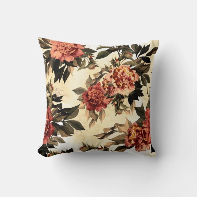 Sömlöst blommönster med rött och orange ro  kudde (Framsida)