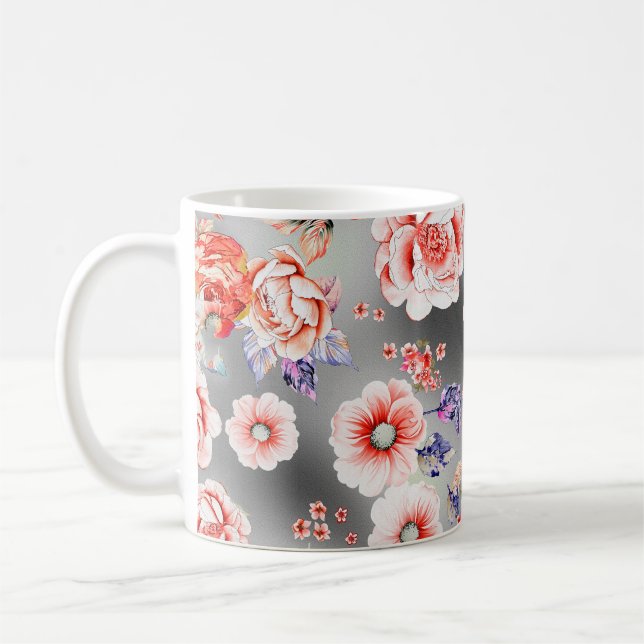 Sömlöst Blommönster med söt blomdesign T Kaffemugg (Vänster)