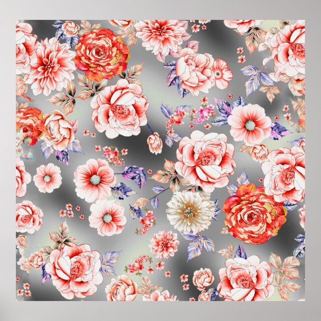 Sömlöst Blommönster med söt blomdesign T Poster (Framsidan)