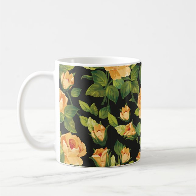 Sömlöst blommönster med vackert ro kaffemugg (Vänster)