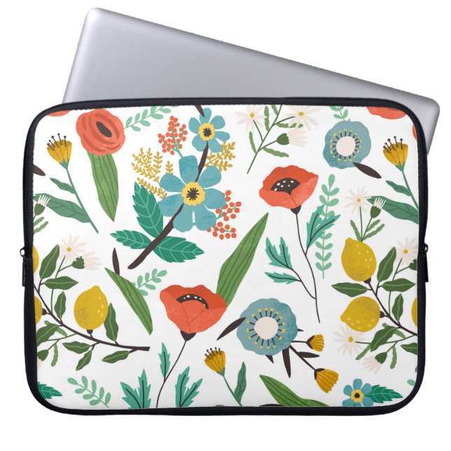 Sömlöst blommönster med vår blomstrande flöde laptop fodral (Framsidan)
