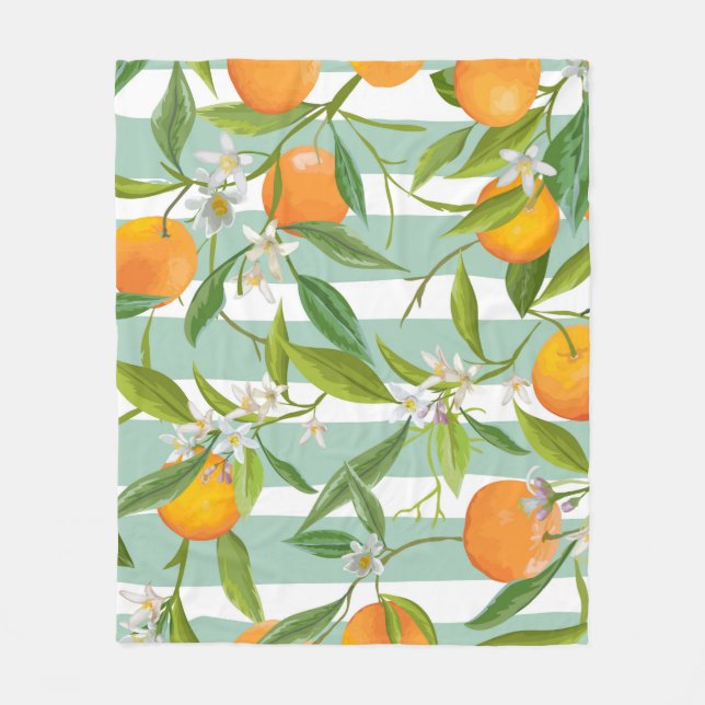 Sömlöst Blommönster. Orange är bakgrunden. Fleecefilt (Framsidan)