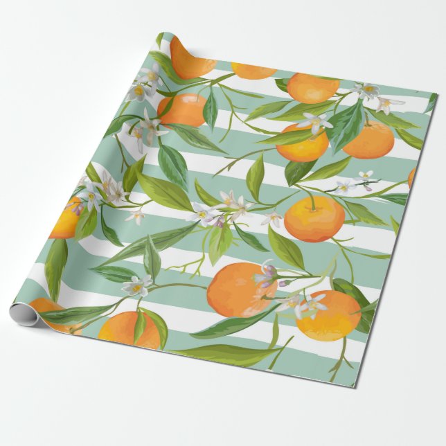 Sömlöst Blommönster. Orange är bakgrunden. Presentpapper (Utrullad)