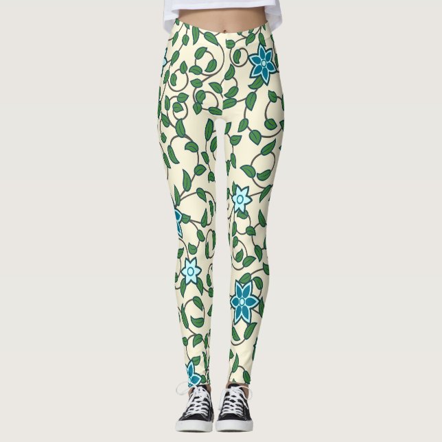 Sömlöst blommönster på beige bakgrund leggings (Framsida)